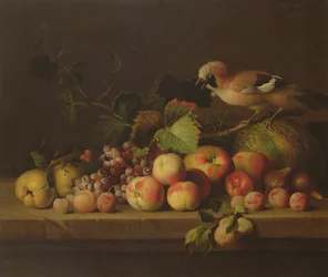Nature morte aux fruits, avec un geai et un perroquet