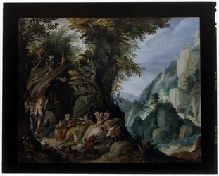 La tentation de Saint Antoine dans un paysage