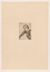 Portrait de Malvina Dedeyn avec ouvrage de couture