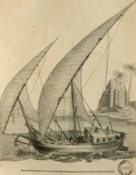 Voilier de Nubie, Égypte, gravure de Cartes et figures du Voyage en Nubie et en Abyssinie, James Bruce