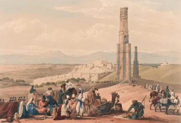 La forteresse et la citadelle de Ghazni et les deux minarets, vers 1839