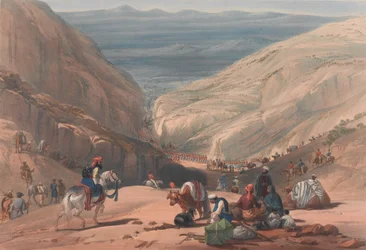 La deuxième descente par le col de Koojah, vers 1839 (lithographie, teintée)