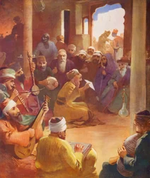 Terre Sainte : Le café oriental (lithographie en couleur)