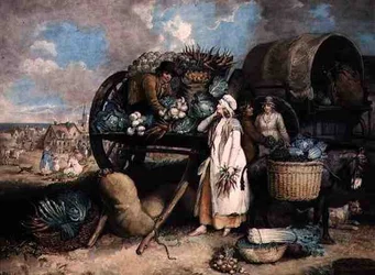 Un marché aux légumes, gravé par William Ward, publié par Messrs. Ward & Co.