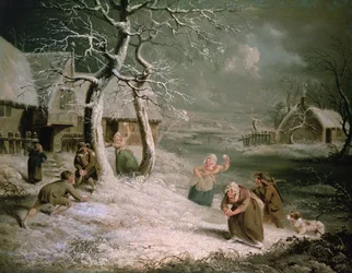 Paysans faisant des boules de neige, vers 1790