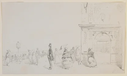 Un groupe de figures sur une esplanade