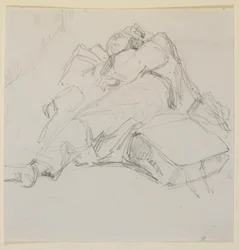 Un homme endormi sur un tas de bagages, 1858