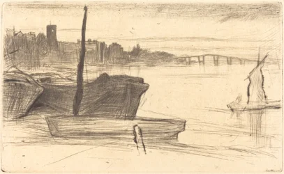 Pont et église de Chelsea, vers 1870-1871