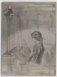 Lecture à la lumière de la lampe, 1858