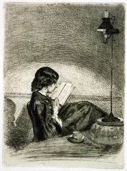 Lecture à la lumière de la lampe, 1858