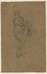 Femme debout tenant sa robe (verso), vers 1872