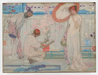 La symphonie blanche : trois filles, vers 1868 (huile sur carton monté sur panneau de bois)