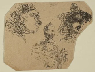 Deux têtes féminines et figure debout des croquis sur la plaque de l