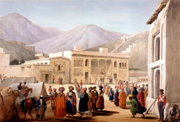 Shah Shoja, marionnette des Britanniques, tenant un durbar à Kaboul, Première guerre anglo-afghane, 1838-1842
