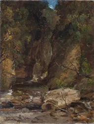Rochers et arbres avec ruisseau