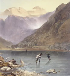 Brothers Water, détail de patineurs sur glace, de The English Lake District, 1853, détail de la lithographie 90428