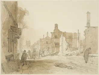 Ruines de la Mansion House et de la Custom House à Queen Square après les émeutes
