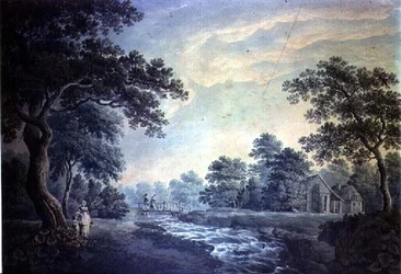 Paysage avec ruisseau et pont