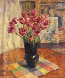 Tulipes dans un bol bleu