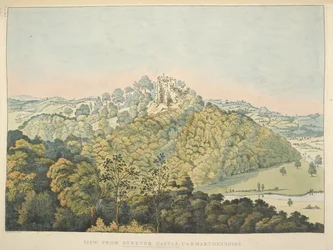 Vue du château de Dynevor, surplombant la rivière Towy et Golden Grove