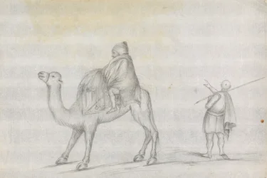 Voyageur et un homme sur un chameau