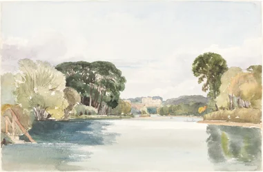Scène de rivière avec château au loin