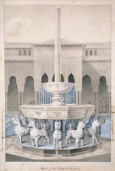 Fontaine dans la Cour des Lions, Alhambra, de The Arabian Antiquities of Spain, publié 1815