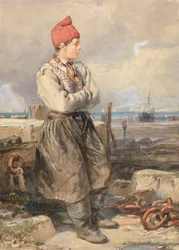 Scène de la côte française avec un garçon pêcheur