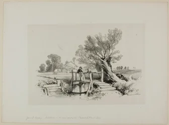 Paysage avec garçon pêchant