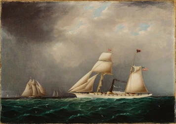 Le voilier à vapeur américain EMILY en mer avec quatre goélettes à l