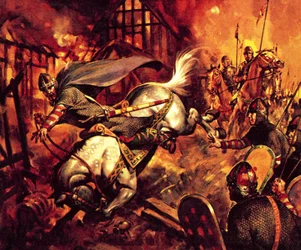 Les chevaux célèbres dans la réalité et la fiction : La mort de Guillaume le Conquérant (lithographie couleur)