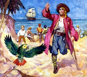 Long John Silver et son perroquet (gouache sur papier)