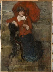 Dame au parapluie rouge