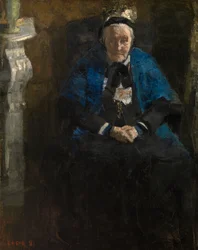Dame avec écharpe bleue