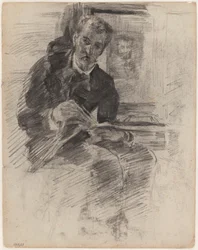 Homme lisant (en fait : Willy Finch assis à une table, palette et pinceaux à la main)