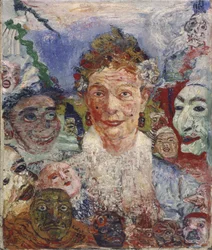 Vieille dame avec des masques