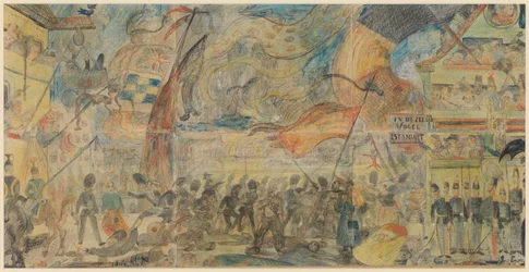 The Strike Action (craie, crayon et pastel sur papier monté sur carton)