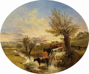 Paysage avec ruisseau et bétail, 1888