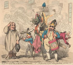 Alecto et sa suite, à la porte du Pandémonium - ou - Le sergent recruteur enrôlant John Bull au service de la Révolution