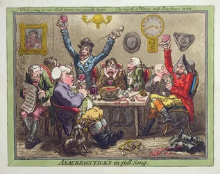 Anacreontick en plein chant, publié par Hannah Humphrey en 1801 (eau-forte, gravure avec aquatinte et aquarelle)