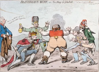 Colin-maillard, ou Trop de monde pour John Bull, publié par Hannah Humphrey en 1795
