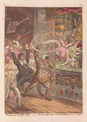 Faire sauter les Pic Nics ou Harlequin Quixotte attaquant les marionnettes, pub. 1804