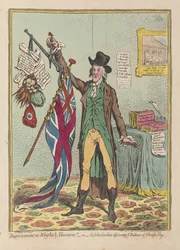 Amélioration des poids et mesures ou Sir John Seeclear découvrant chaque balance de chaque drapeau britannique, pub. 1798
