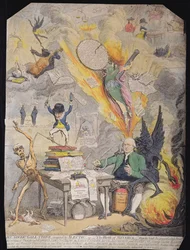 Lieut Goverr Gall-Stone, inspiré par Alecto, or The Birth of Minerva, publié par Hannah Humphrey en 1790 (eau-forte avec aquatinte)