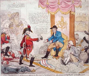 Retour victorieux de Pantagruel à la cour de Gargantua après avoir extirpé les Soup-Meagres de Bouaille Land, publié par Hannah Humphrey en 1794