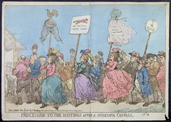 Procession vers les Hustings après une campagne réussie, publiée par G. Humphrey en 1784