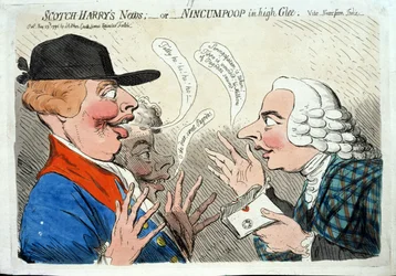 Les nouvelles de Scotch Harry, ou Nincumpoop en grande joie, publié par J. Aitken en 1792 (eau-forte coloriée à la main)