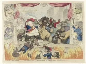 Caricature de la panique parmi les patriotes après la restauration du stathouder Guillaume V, 1787