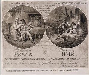 Les Bénédictions de la Paix et les Malédictions de la Guerre, publié par Hannah Humphrey en 1795