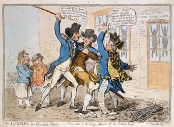La bastonnade dans Conduit Street, publié par Hannah Humphrey, 1796 (eau-forte coloriée à la main)